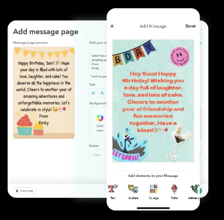 Personalize your card with messages and stickers